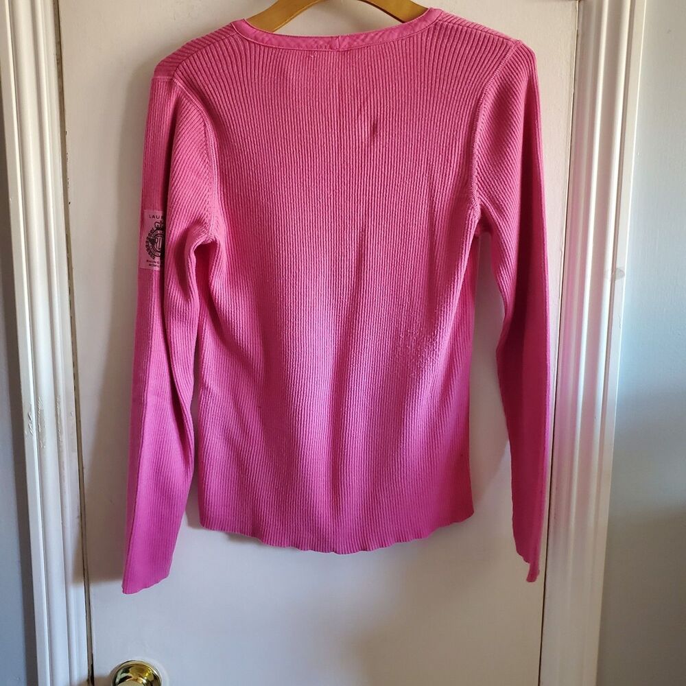 Lauren Ralph Lauren Y2k Ribbed Quarter Zip Top Racing Team Size L Preppy - Picture 5 of 11